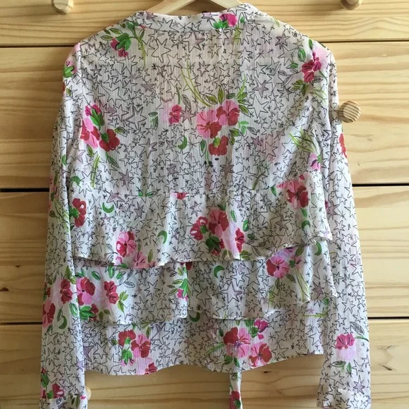 Zara Ruffled Star Floral Tie-Neck L/S Blouse M - Picture 7 of 8